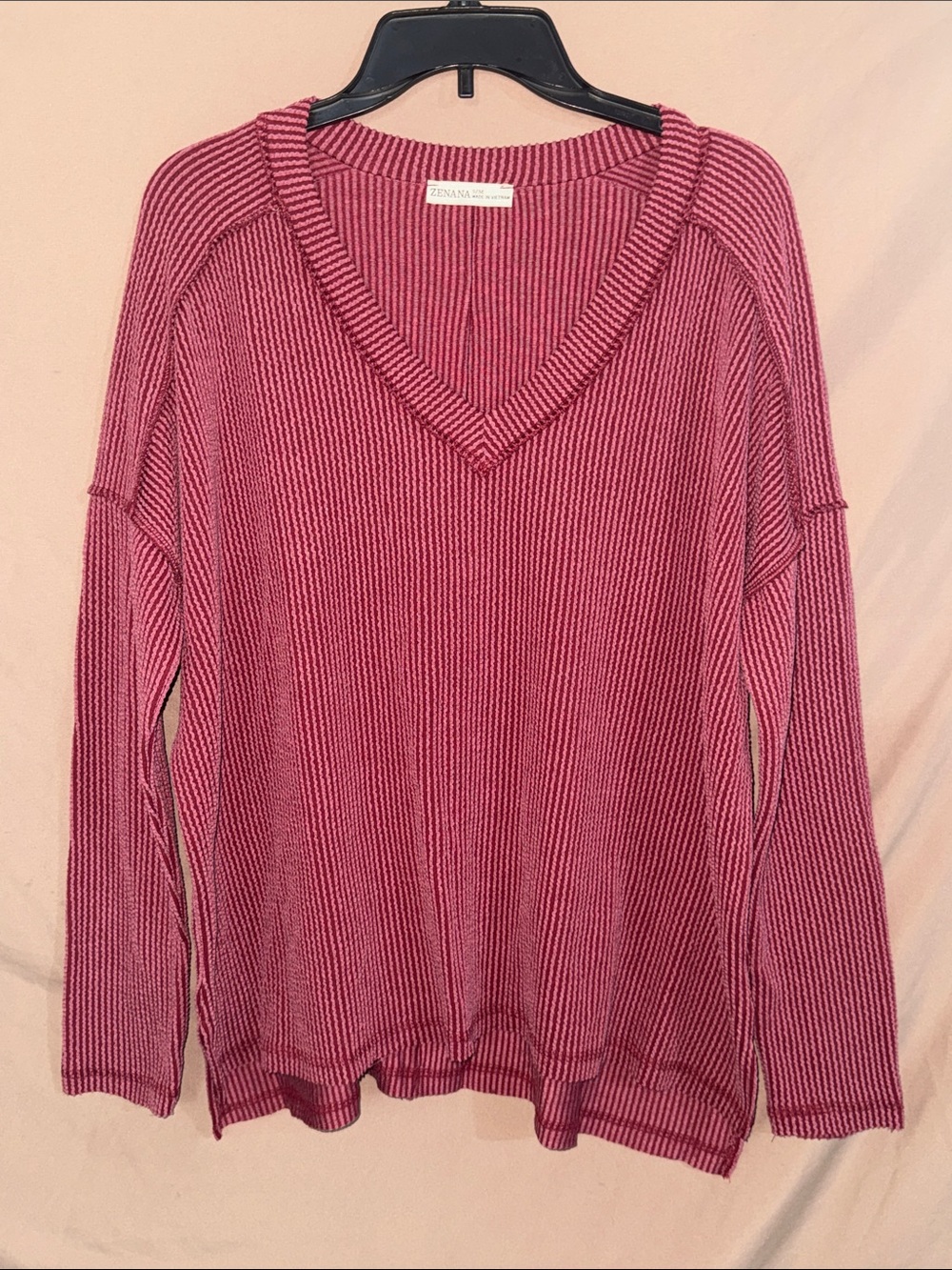 NWT Women’s S/M Zenana Outfitters Ribbed V-Neck Sweater - Rose Pink